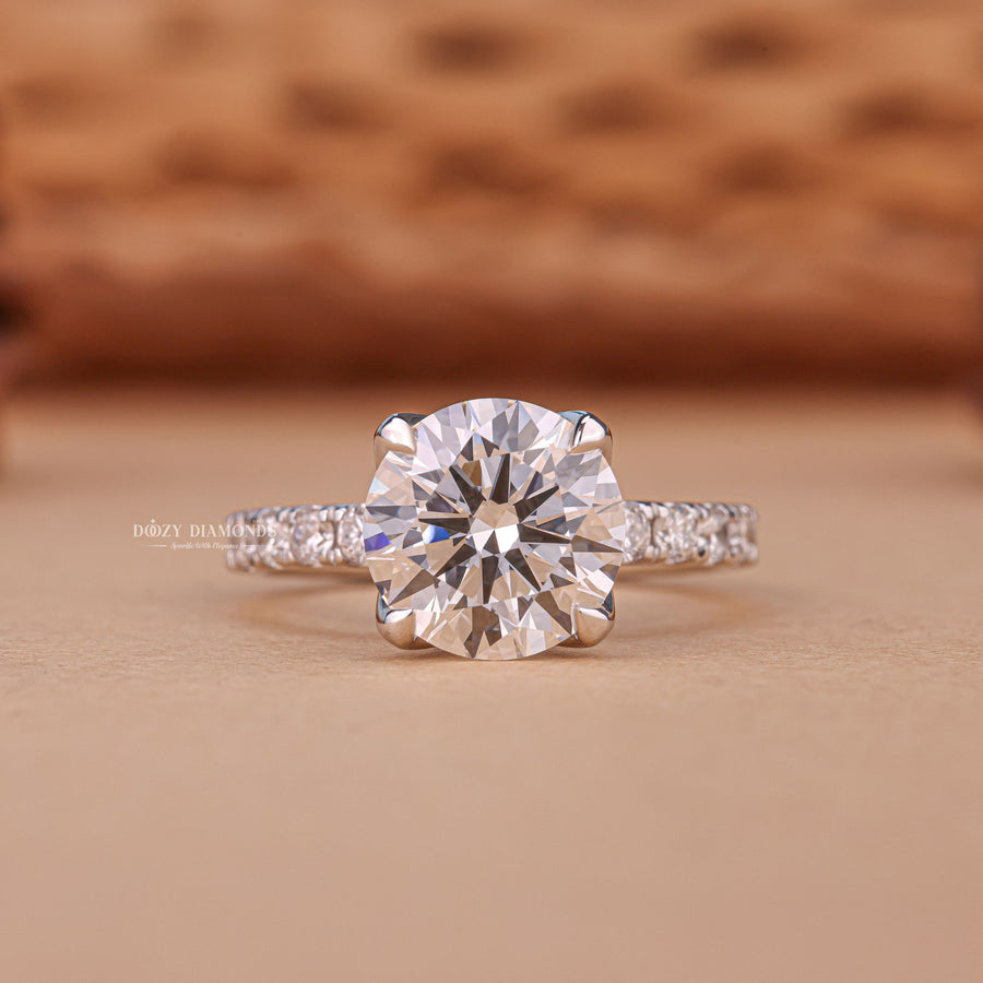 floral engagement ring, round lab grown diamond ring, round lab diamond ring, F VS2 diamond ring, 2.50 carat diamond ring,