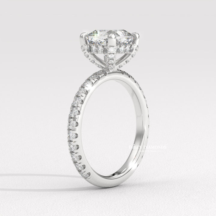 micro pave diamond ring, french pave ring, shared prong pave ring, split shank engagement ring, twisted band ring, infinity engagement ring, crossover diamond ring, luxury diamond ring,