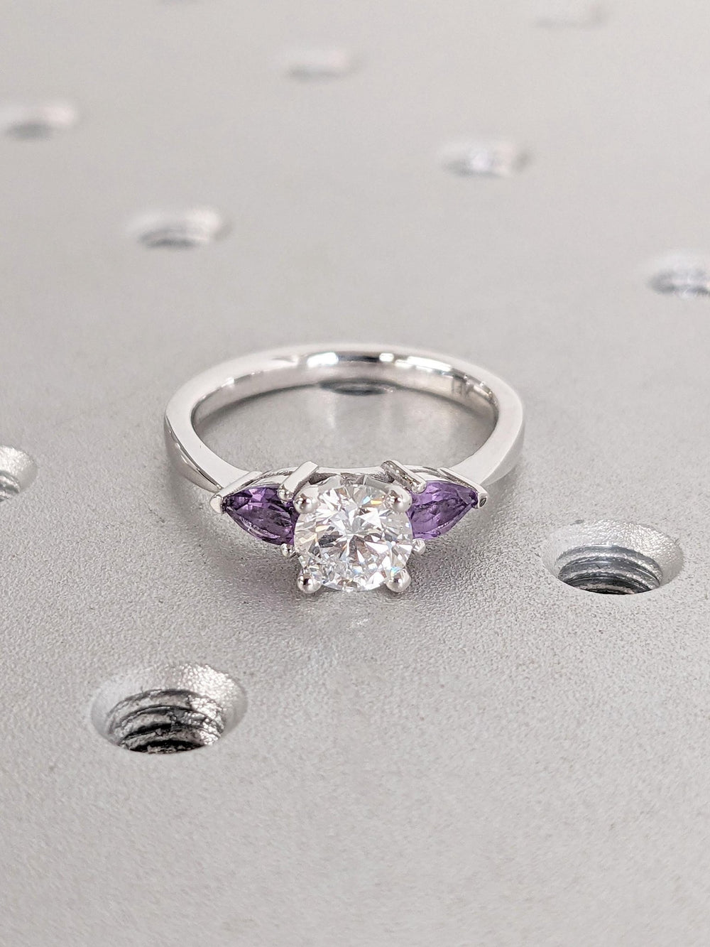 1.0CT Round Cut 3 Stone Lab Grown Diamond Engagement Ring Trilogy Engagement Ring - Doozy Diamonds