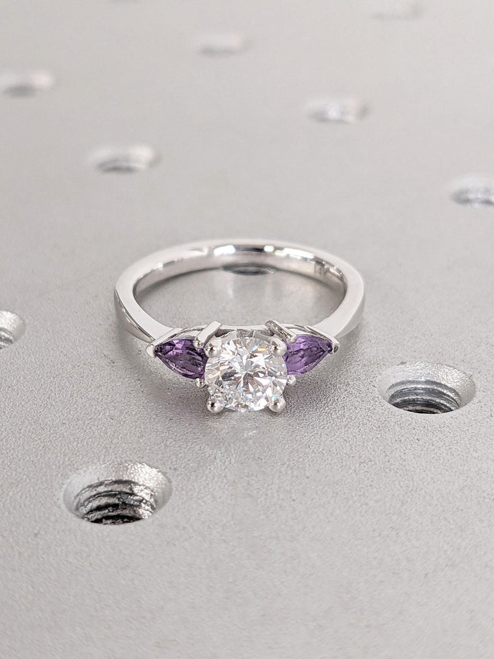 1.0CT Round Cut 3 Stone Lab Grown Diamond Engagement Ring Trilogy Engagement Ring - Doozy Diamonds