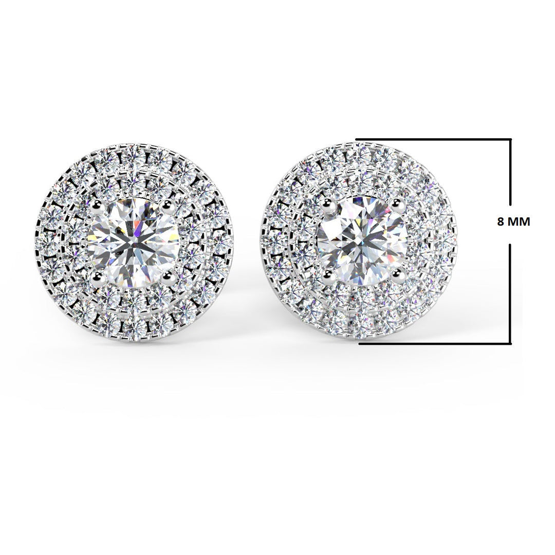 Round Cut Diamond Double Halo Moissanite Stud Earrings