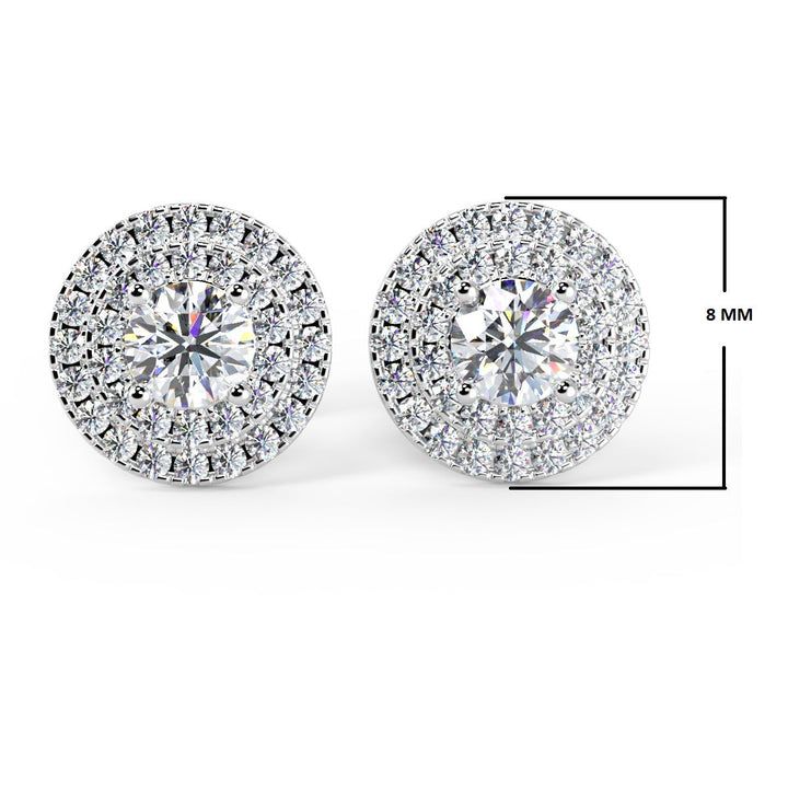 Round Cut Diamond Double Halo Moissanite Stud Earrings