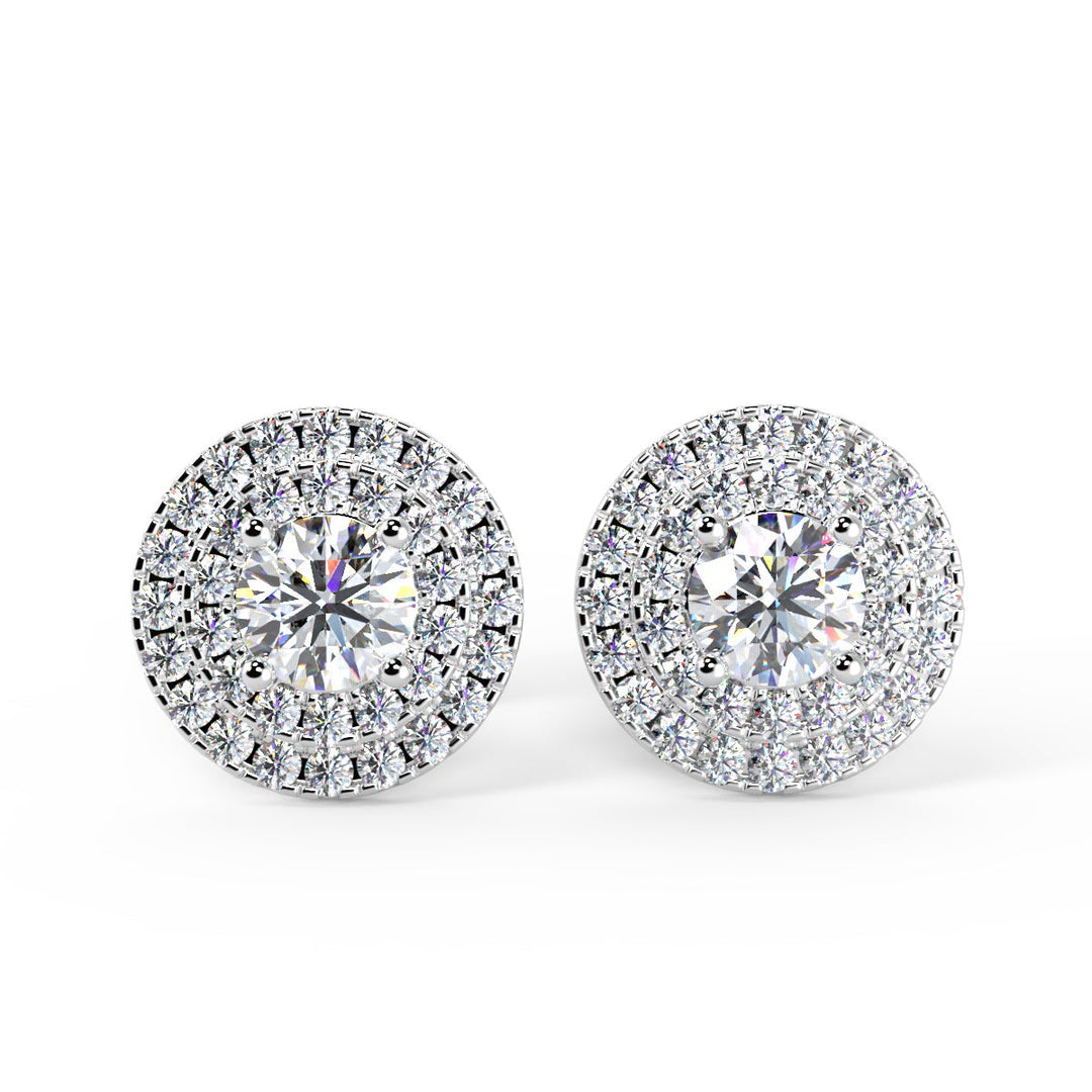 Round Cut Diamond Double Halo Moissanite Stud Earrings