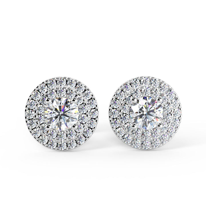 Round Cut Diamond Double Halo Moissanite Stud Earrings