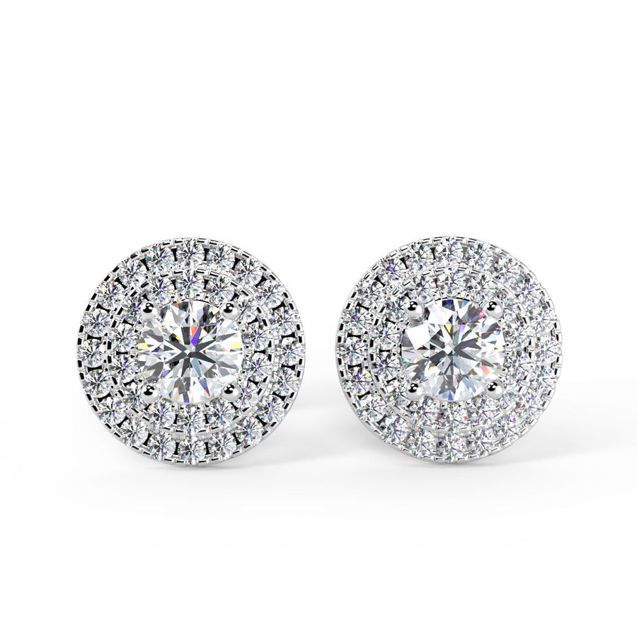 Round Cut Diamond Double Halo Moissanite Stud Earrings