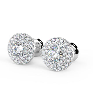 Round Cut Diamond Double Halo Moissanite Stud Earrings