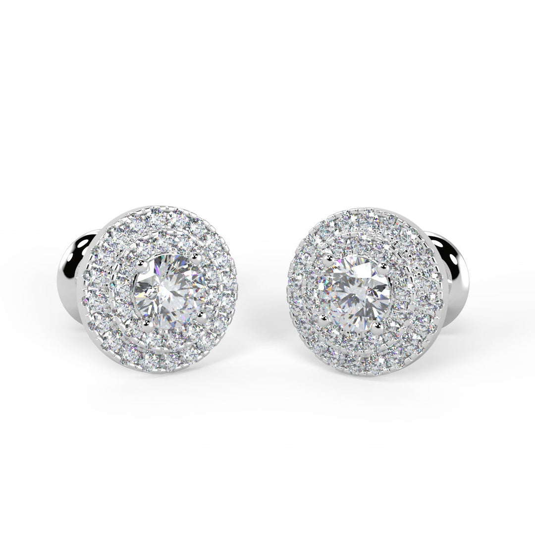 Round Cut Diamond Double Halo Moissanite Stud Earrings