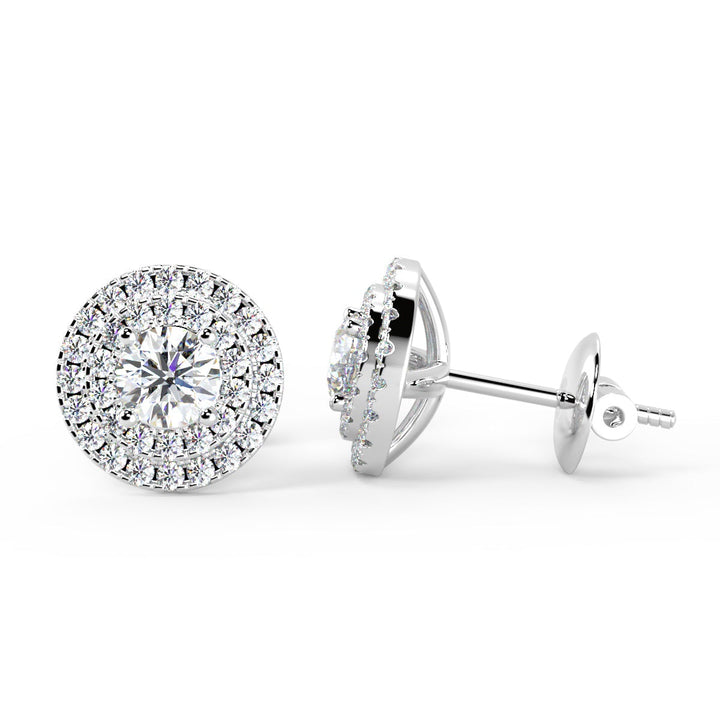 Round Cut Diamond Double Halo Moissanite Stud Earrings