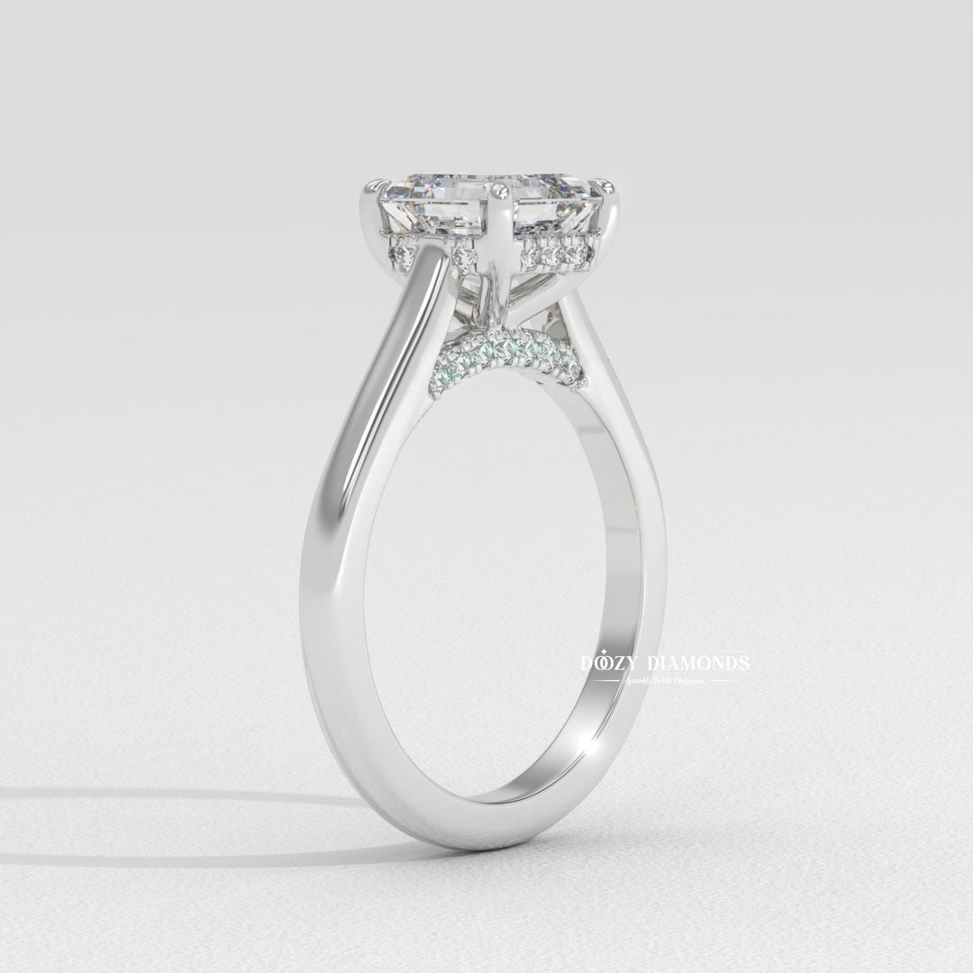 high profile engagement ring, luxury asscher ring, vintage engagement ring, art deco engagement ring, modern solitaire ring, classic solitaire ring, asscher diamond solitaire, solitaire engagement ring, micro pave diamond ring, french pave diamond ring,