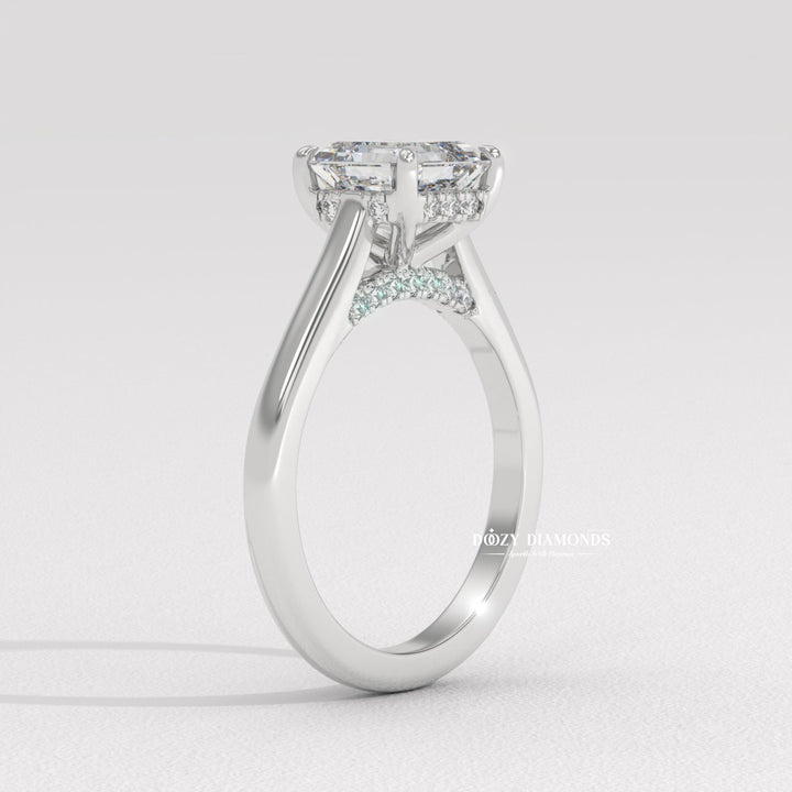 high profile engagement ring, luxury asscher ring, vintage engagement ring, art deco engagement ring, modern solitaire ring, classic solitaire ring, asscher diamond solitaire, solitaire engagement ring, micro pave diamond ring, french pave diamond ring,