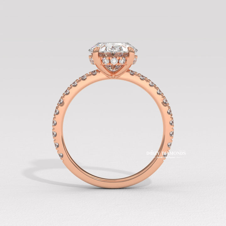 solitaire engagement ring, micro pave diamond ring, french pave diamond ring, shared prong pave ring