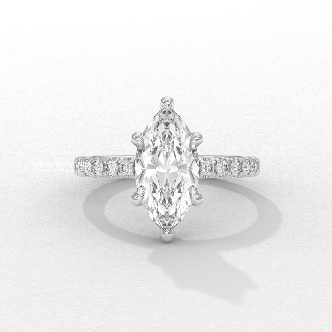 vintage style ring, modern solitaire ring, classic solitaire ring, marquise diamond solitaire, solitaire engagement ring, micro pave diamond ring, french pave ring, shared prong pave ring