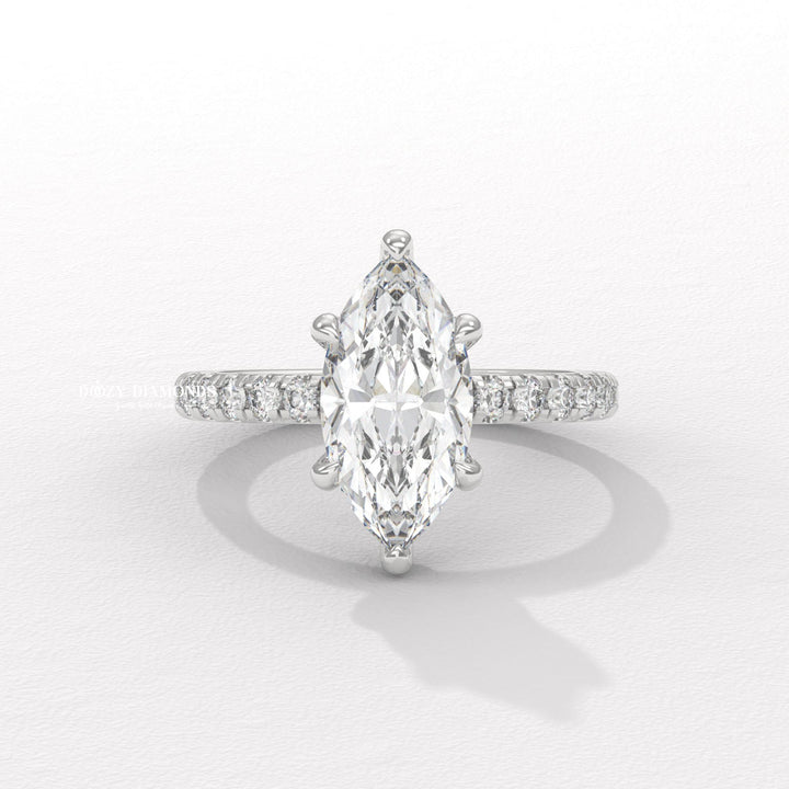 vintage style ring, modern solitaire ring, classic solitaire ring, marquise diamond solitaire, solitaire engagement ring, micro pave diamond ring, french pave ring, shared prong pave ring