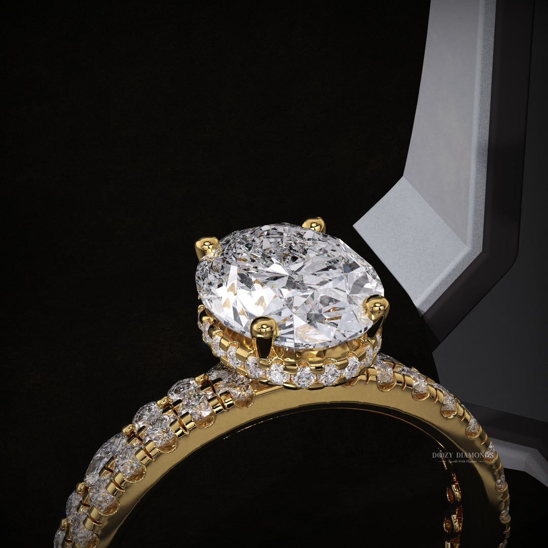 Oval Hidden Halo Lab Grown Engagement Ring - Floating Bubble Wedding Band