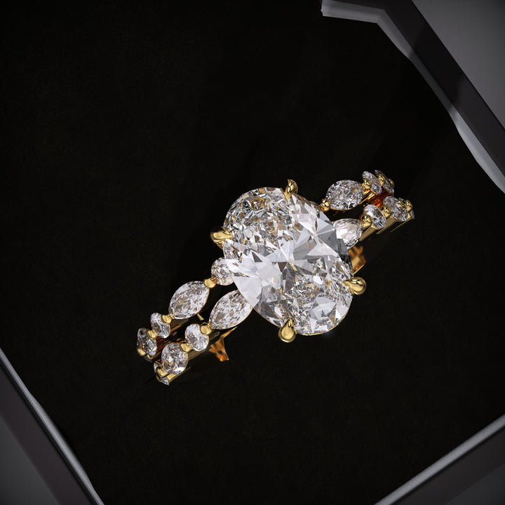 Oval Lab Grown Diamond Pave Engagement Ring With Marquise Pave Band