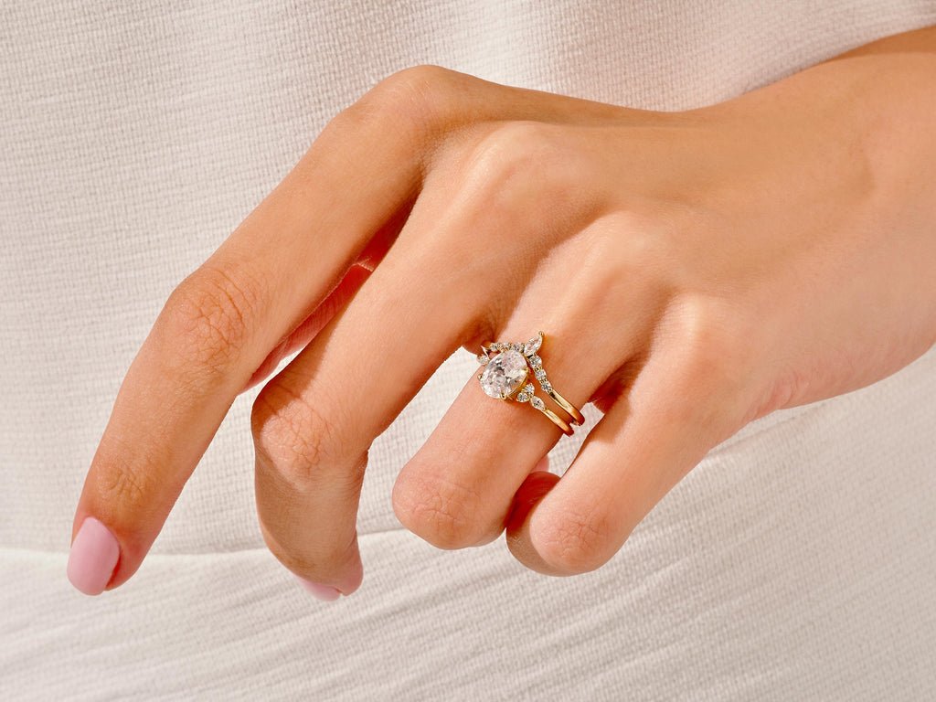 1.50CT Oval Cut Cluster F - VS Lab Grown Diamond Engagement Ring Set - Doozy Diamonds