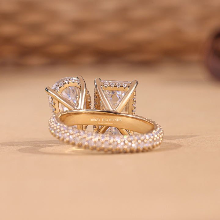 Pear & Emerald Cut Lab Grown Toi et Moi Diamond F/VS1 Micro Pave Engagement Ring - Doozy Diamonds