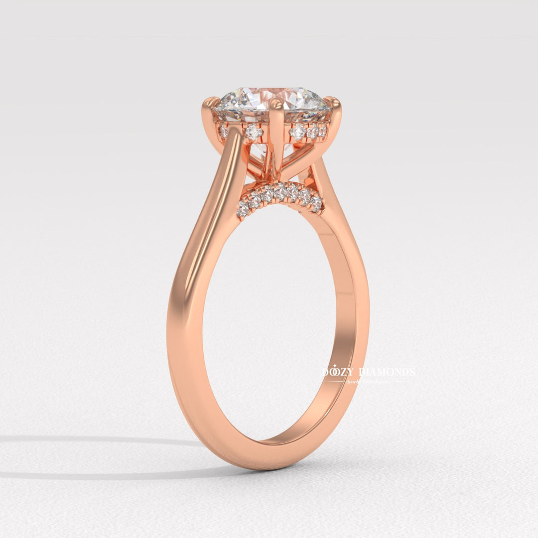 round halo ring, round pave ring, round cathedral ring, round bezel ring, round prong set ring, four prong engagement ring, six prong diamond ring, basket setting ring, tulip setting ring,