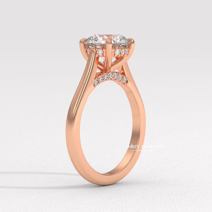 round halo ring, round pave ring, round cathedral ring, round bezel ring, round prong set ring, four prong engagement ring, six prong diamond ring, basket setting ring, tulip setting ring,