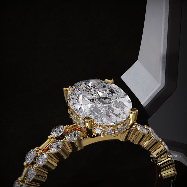 Oval Lab Grown Pave Engagement Ring & Distance Pave Wedding Band