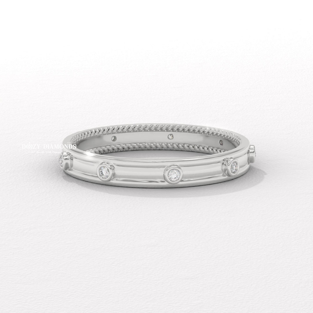 Round Diamond Flush Set Wedding Band