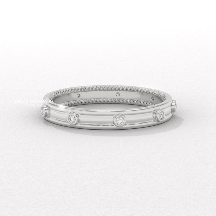 Round Diamond Flush Set Wedding Band