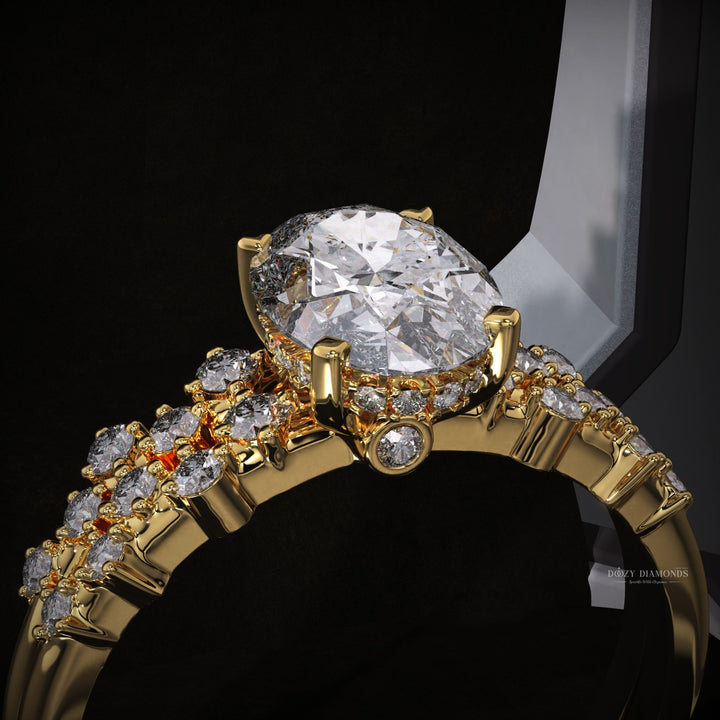 Oval Lab Grown Zig Zag Pave Engagement Ring & Matching Wedding Band