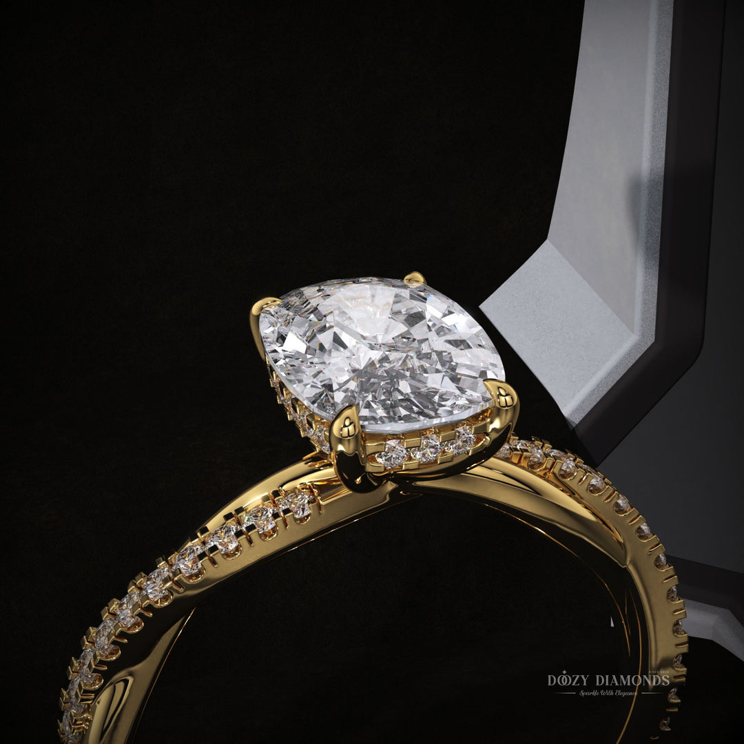 Cushion Lab Grown E/VVS1 Hidden Halo Diamond Infinity Pave Engagement Ring