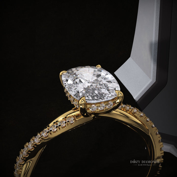 Cushion Lab Grown E/VVS1 Hidden Halo Diamond Infinity Pave Engagement Ring