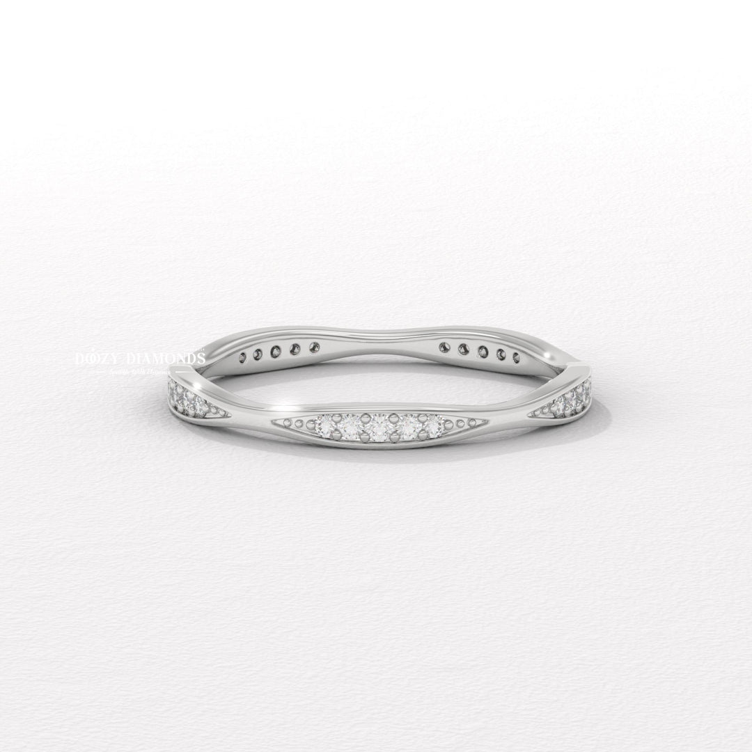 Round Lab Grown Diamond Tapered Pave Diamond Wedding Band