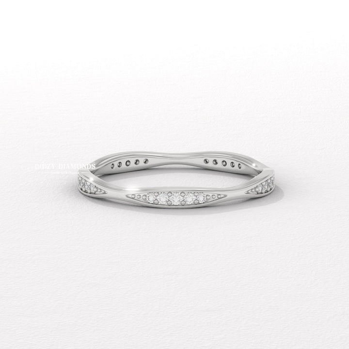 Round Lab Grown Diamond Tapered Pave Diamond Wedding Band