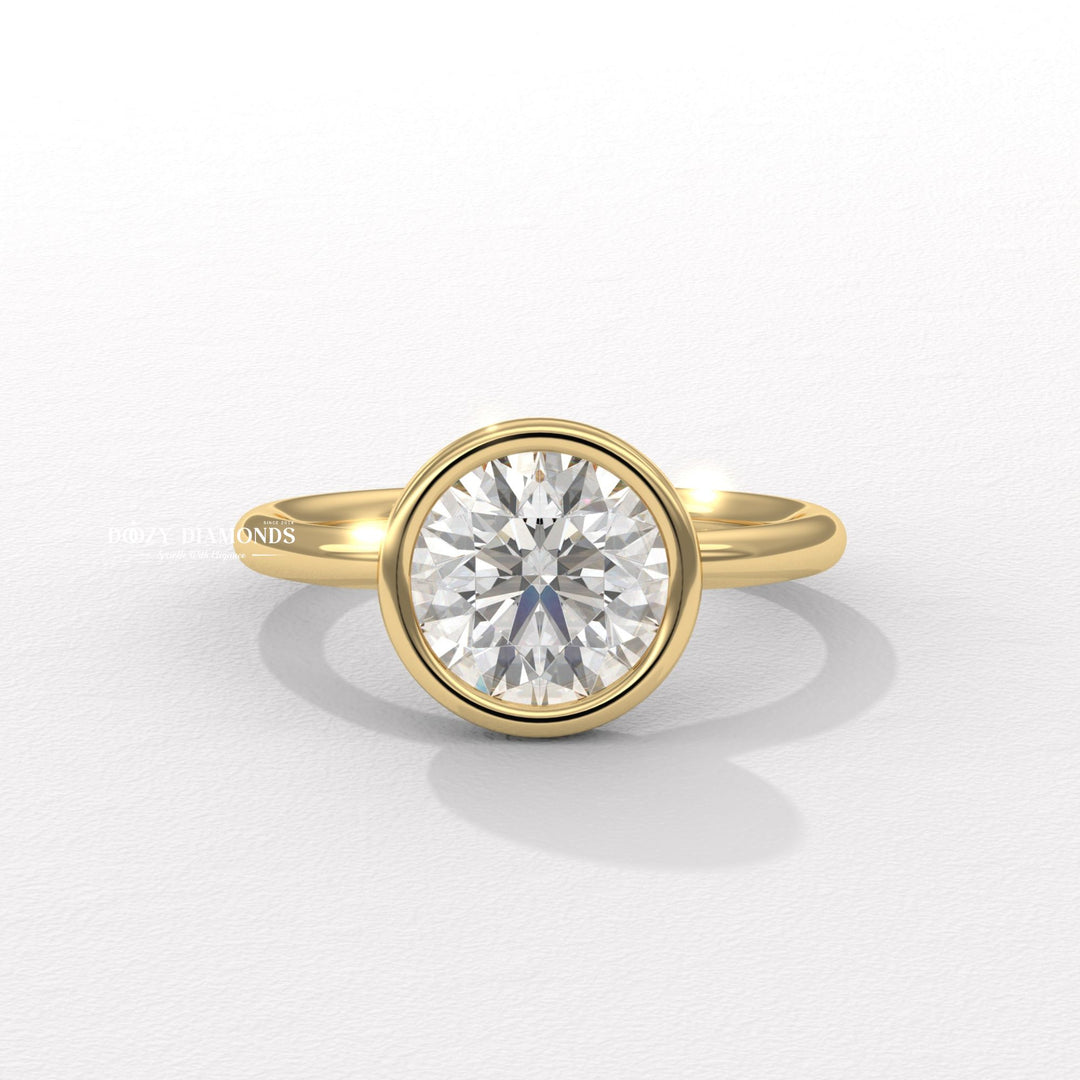 Round Bezel Set Engagement Ring, Lab Grown Diamond Ring