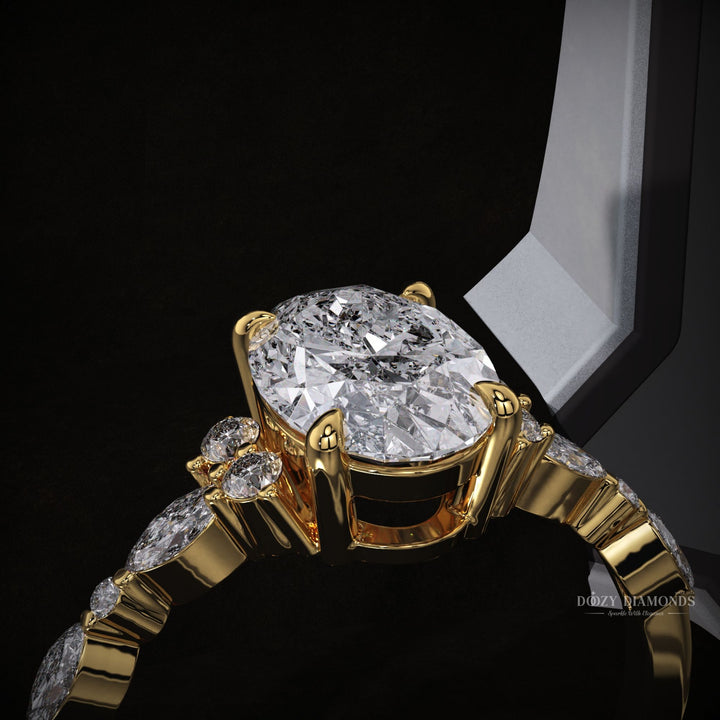 Oval Lab Grown E\VS1 Diamond Cluster Pave Engagement Ring