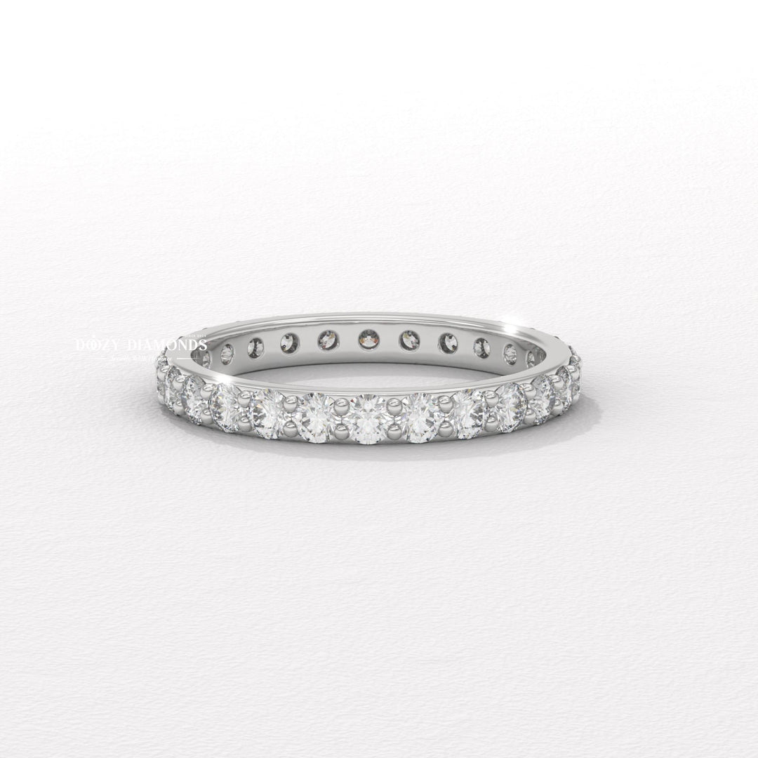 Shared Prong Wedding Band - Round Moissanite Full Eternity Wedding Band