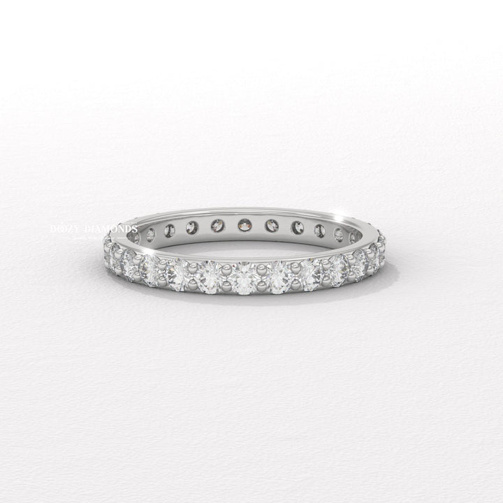 Shared Prong Wedding Band - Round Moissanite Full Eternity Wedding Band