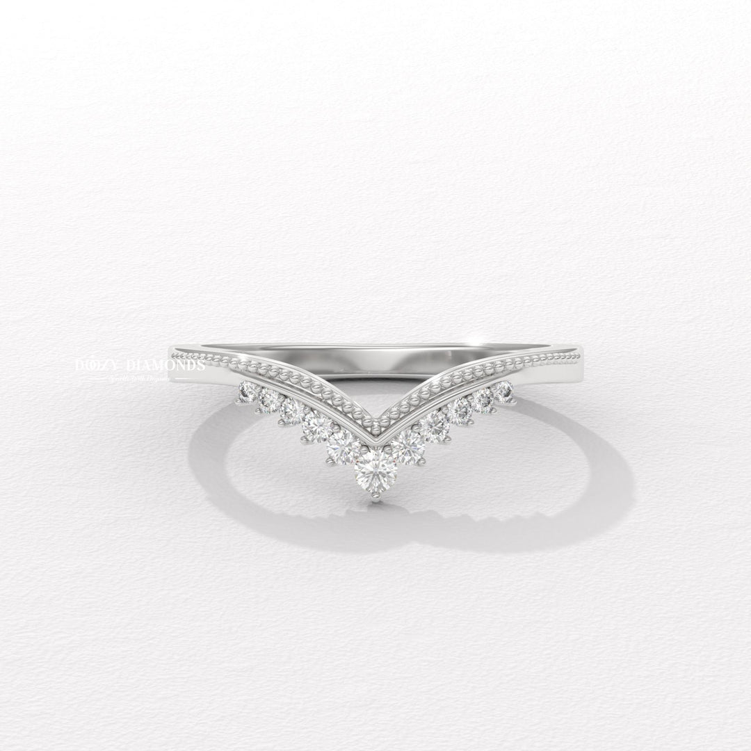 Milgrain Wedding Band in Yellow Gold with Curved Design