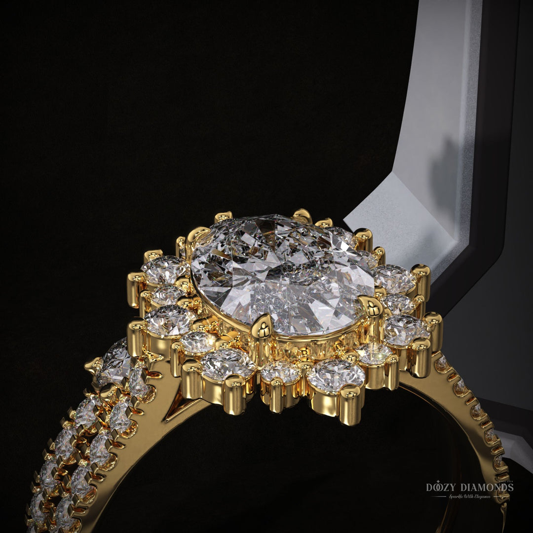 Oval Lab Grown Diamond Halo Engagement Ring With Open Band