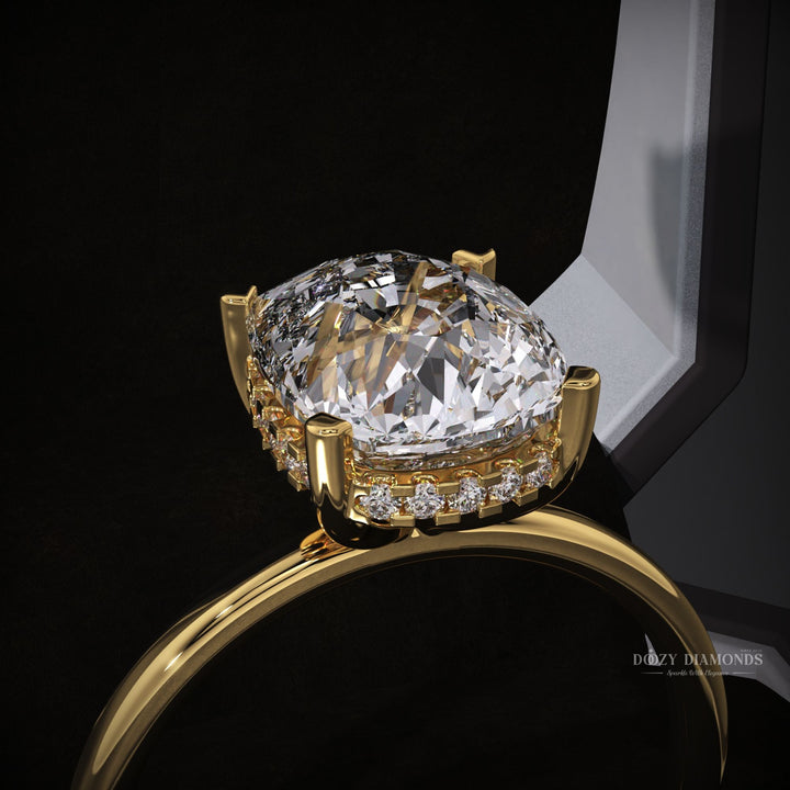 Cushion Lab Grown E/VVS2 Hidden Halo Diamond Engagement Ring