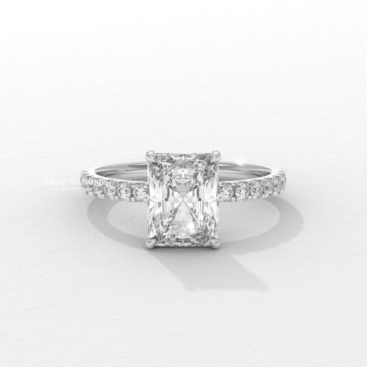 Radiant Cut Lab Grown Diamond Ring, Hidden Halo, IGI Certified