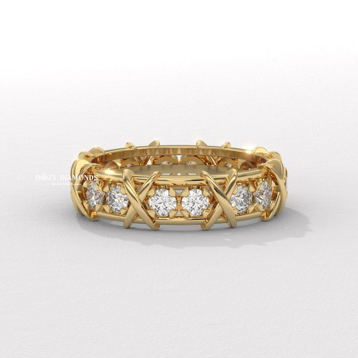 Full Eternity Wedding Band - 3.50MM Round Brilliant Cut EF/VS Lab Created Diamond Stackable Matching Band