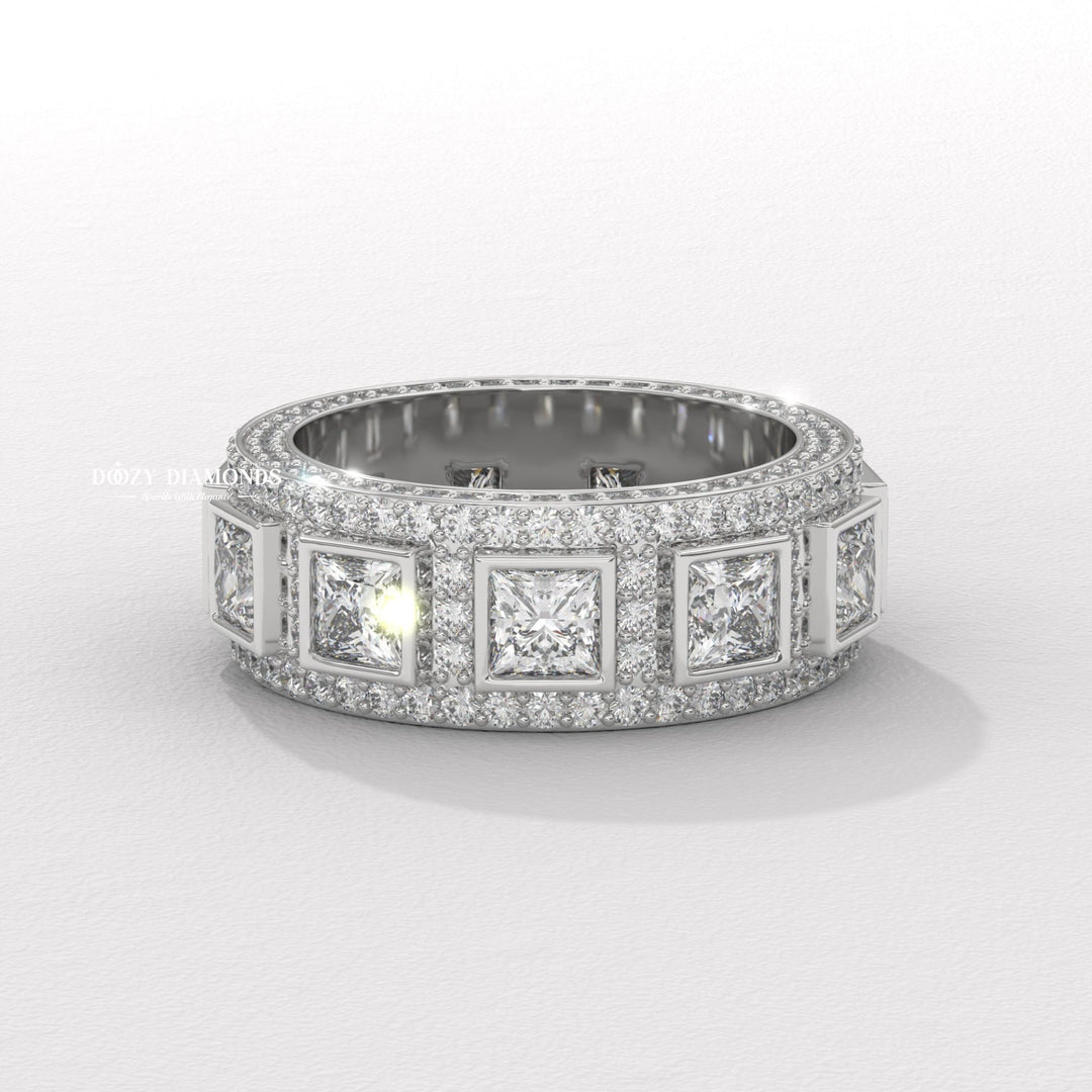 Full eternity round princess ring
Channel set princess round diamond band
Shared prong round princess band