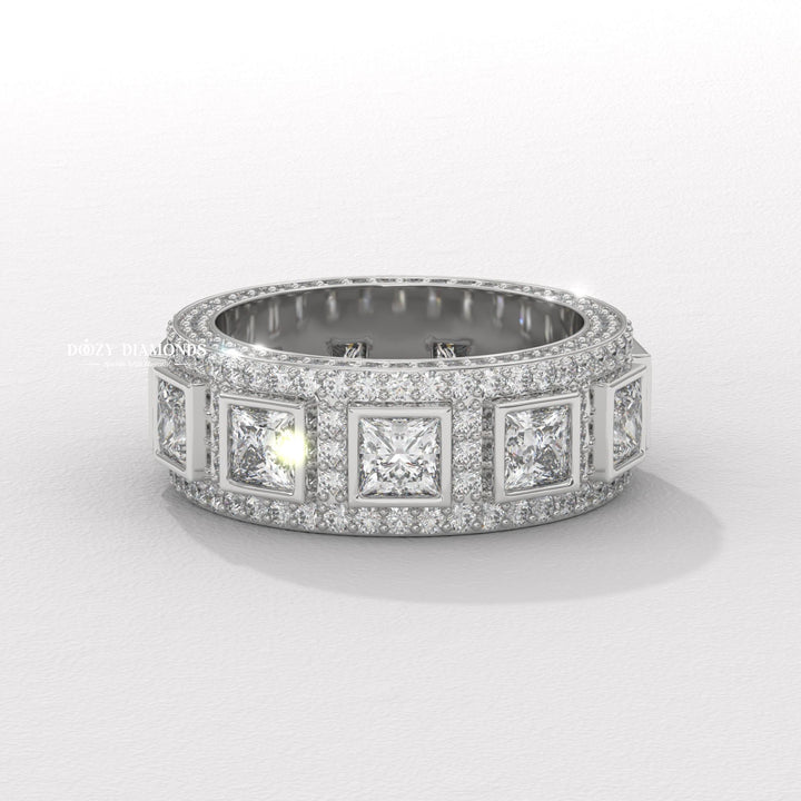 Full eternity round princess ring
Channel set princess round diamond band
Shared prong round princess band