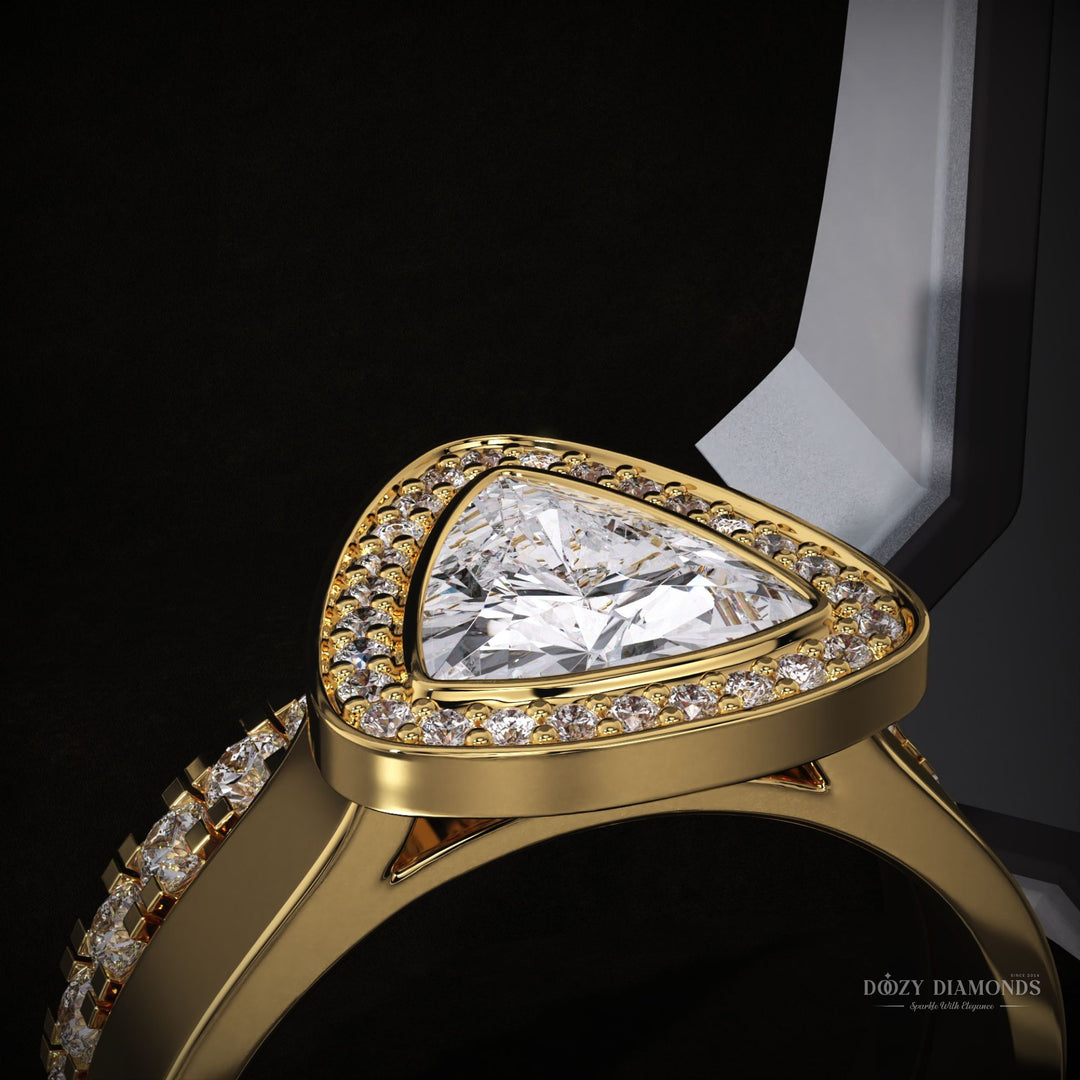Trillion Lab Grown Halo Engagement Ring With Eternity Diamond Wedding Band