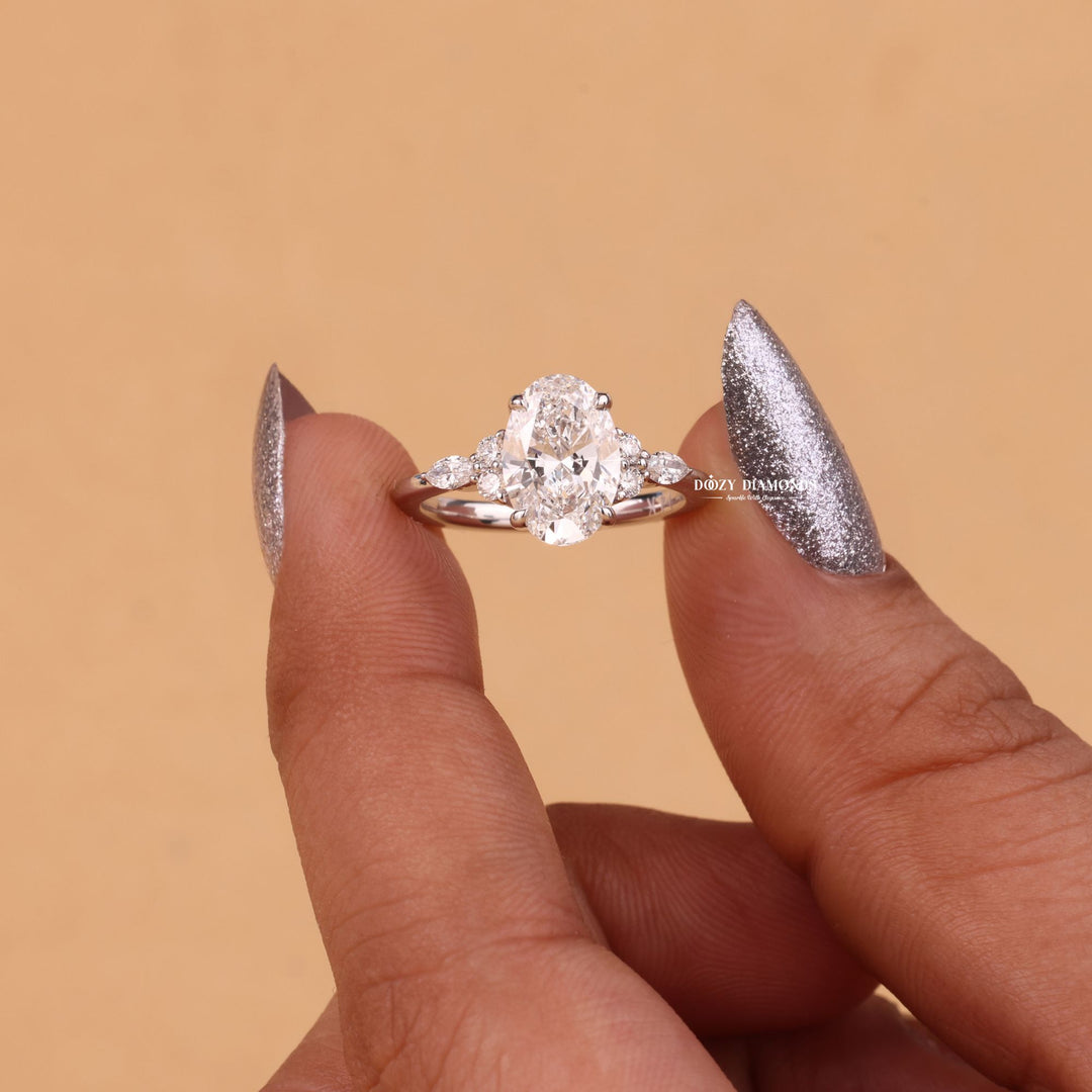 2.50CT-3.50CT Oval Cut F/VS1 Lab Grown Diamond Cluster Engagement Ring
