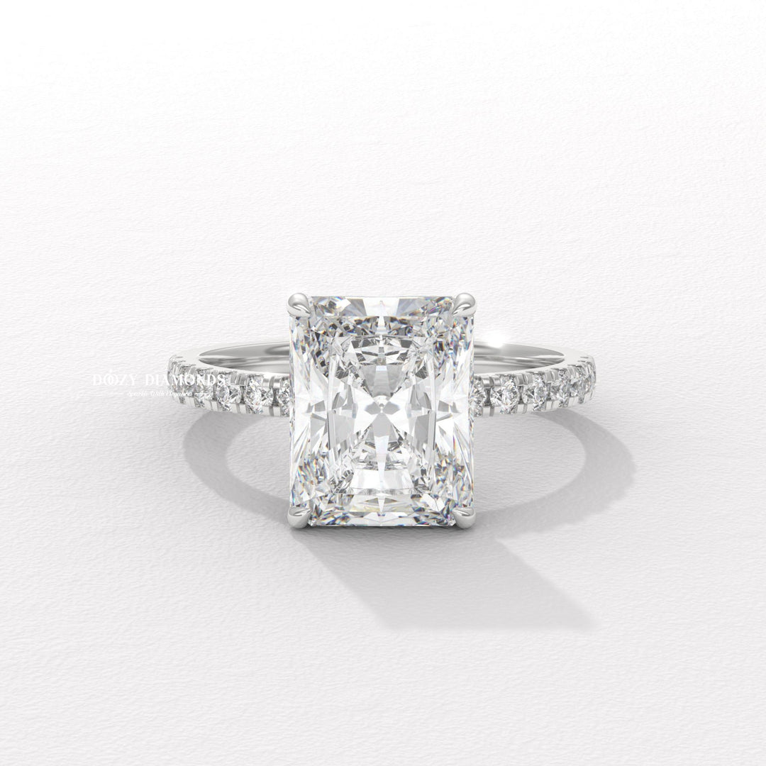 Hidden Halo Engagement Ring, Radiant Cut Lab Grown Diamond Ring