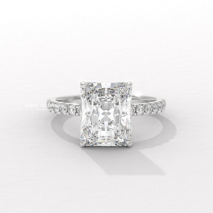 Hidden Halo Engagement Ring, Radiant Cut Lab Grown Diamond Ring