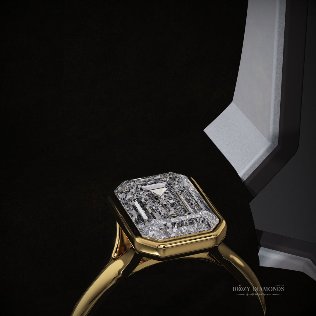 Bezel Set Emerald Lab Grown E/VS2 Diamond Engagement Ring
