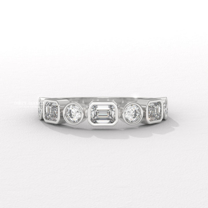 Round & Emerald Lab Created Diamond Bezel Set Wedding Band