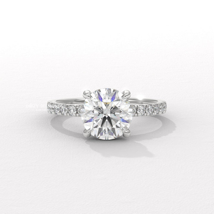 Hidden Halo Ring, Round Brilliant Cut Lab Grown Diamond Ring