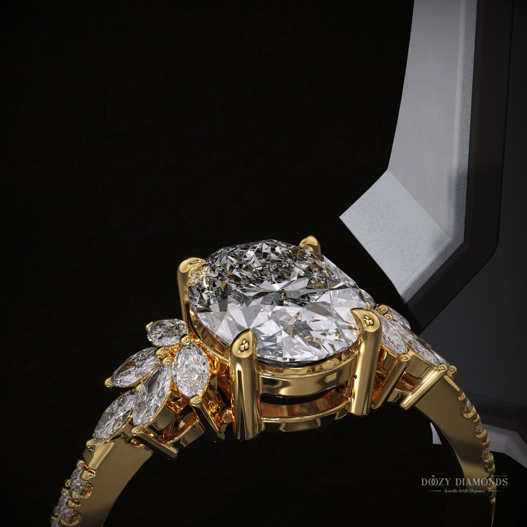 Oval Lab Grown Cluster E/VS2 Diamond Engagement Ring